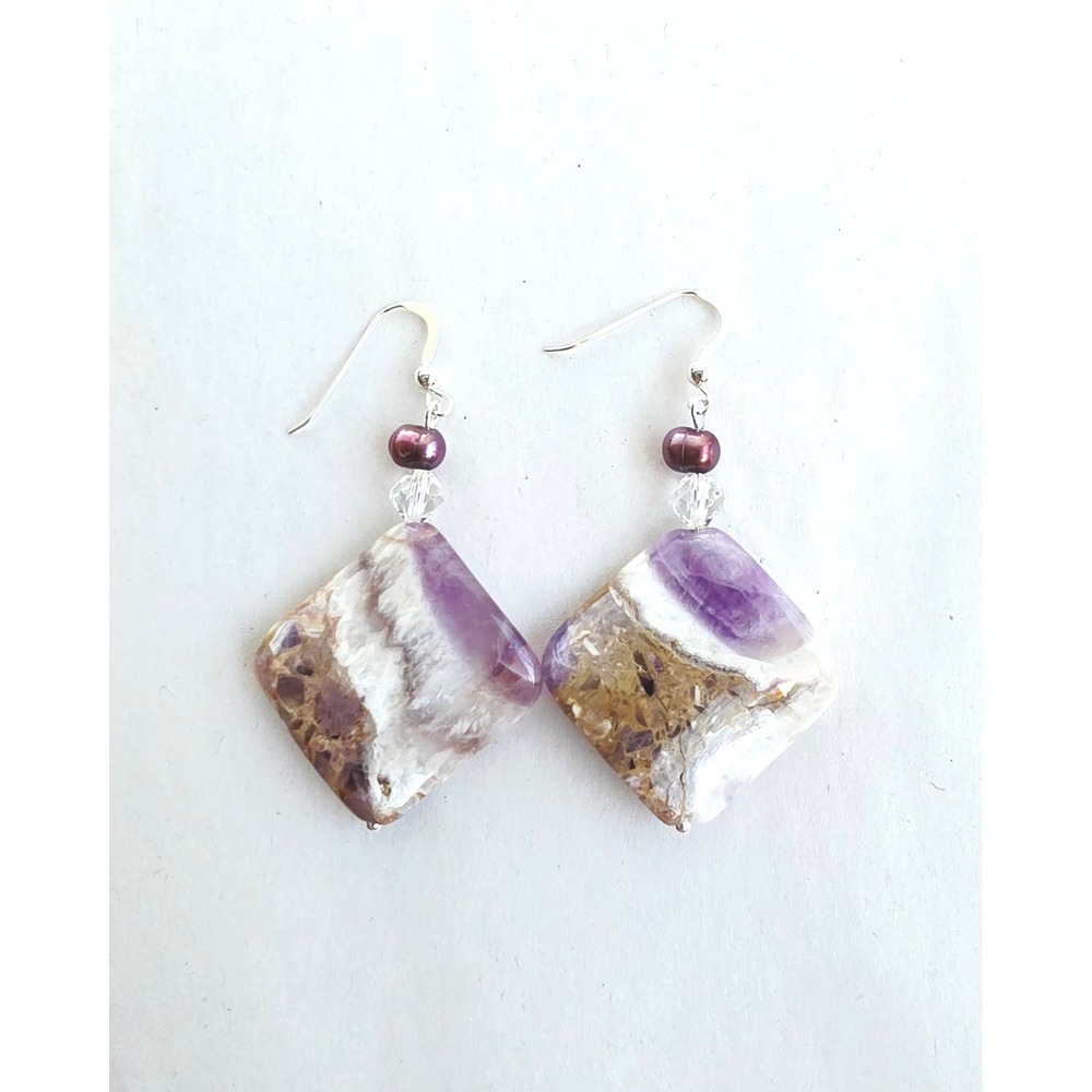 New Handmade Amethyst Freshwater Pearl Sterling Silver 925 Drop Earrings Artisan
